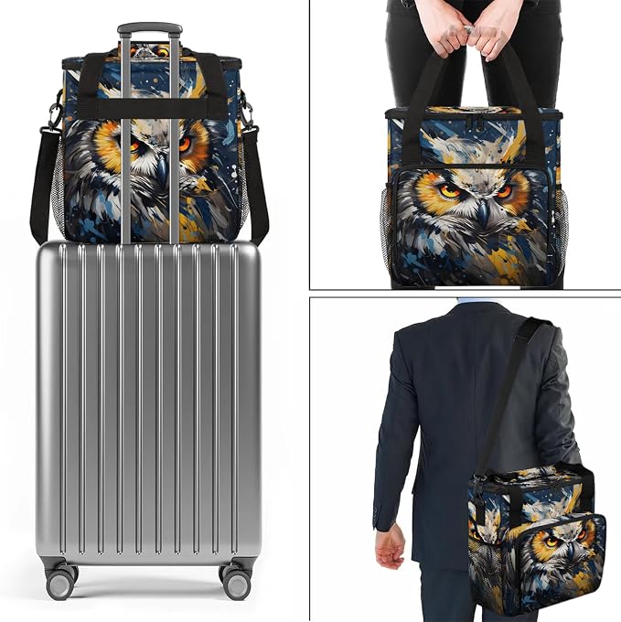 Owl Print Coffee Maker Carring Bag, Large Insulated Storage Organizer Case Tote - Image 7