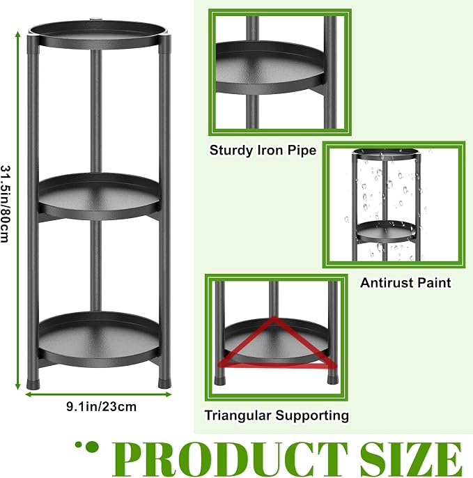 3 Tier Plant Stand Indoor, Flower Pot Holder Shelf Outdoor Plant Display Rack - Image 2