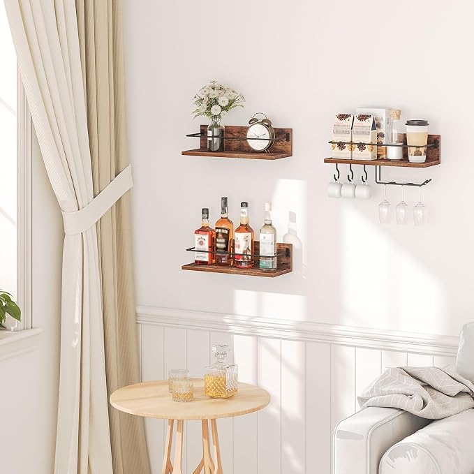 HOOBRO Wall Mounted Wine Rack 3 Pack, Wine Shelf Hanging Floating Wall Shelves - Image 5