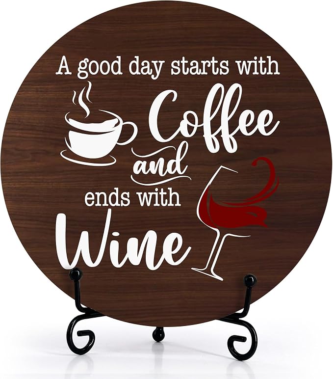 Coffee And Wine Desk Decor Sign, Rustic Funny Wooden Box Plaque, A Good Day by Zmyollo