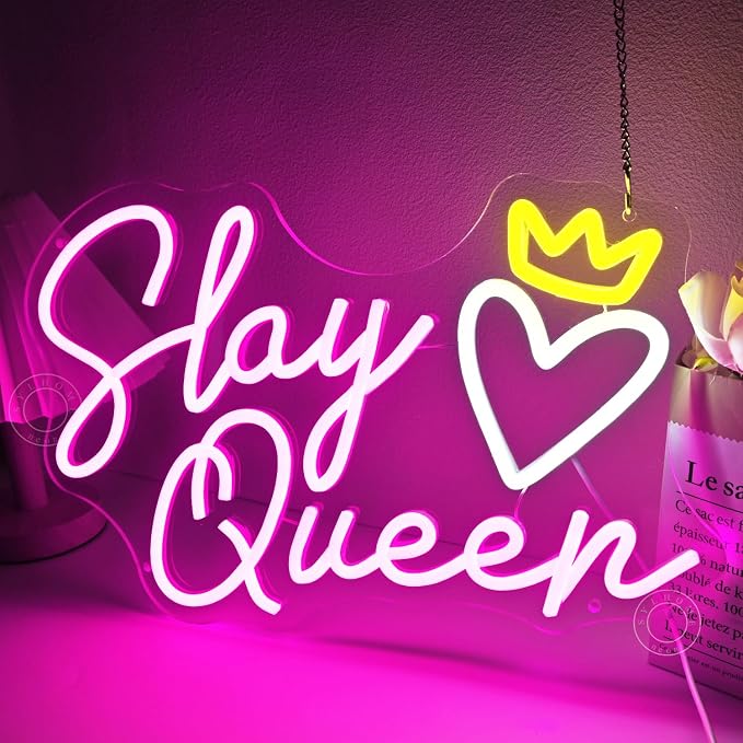 SYLHOME Slay Queen Led Neon Light Sign Heart Crown Bedroom Girls Game Room Cool - Image 5