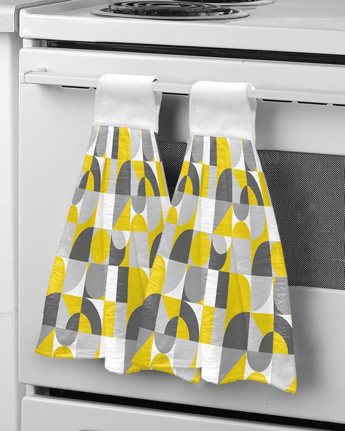 Hanging Kitchen Towels Mid Century Geometric Bathroom Hand Towels - Image 2