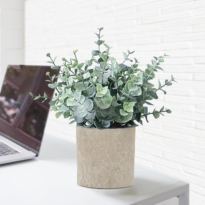 2 Pack Fake Plants Eucalyptus Small Potted Artificial Plants Indoor Greenery - Image 4