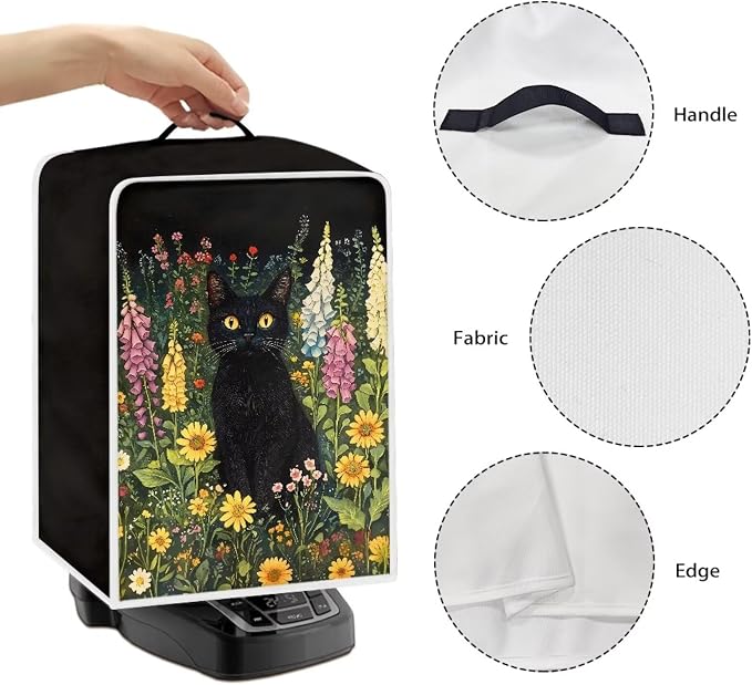 Coffee Machine Covers with Top Handle Black Cat Flower Print Washable Dust - Image 5