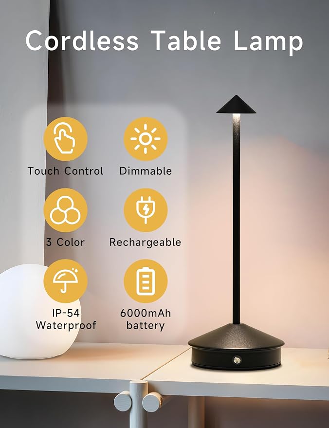 Cordless Table Lamps, LED Rechargeable Desk Lamp, Portable Modern USB Battery - Image 2