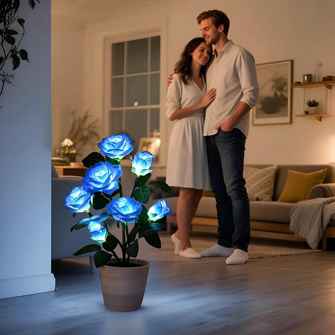 Artificial Blue Rose Flower Lamp LED Lights, Flower Table Lamp - Image 2