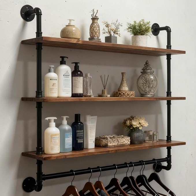 Industrial Pipe Shelving Pine Shelf, Pipe Shelves - Image 7