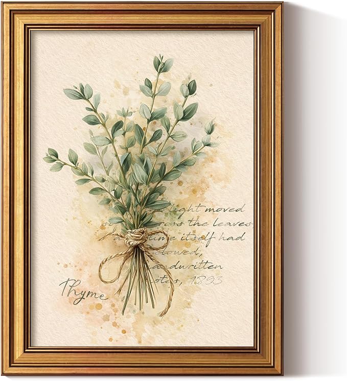 ARPEOTCY Gold Framed Canvas Wall Art, Rustic Herb Botanical Wall Decor by ARPEOTCY