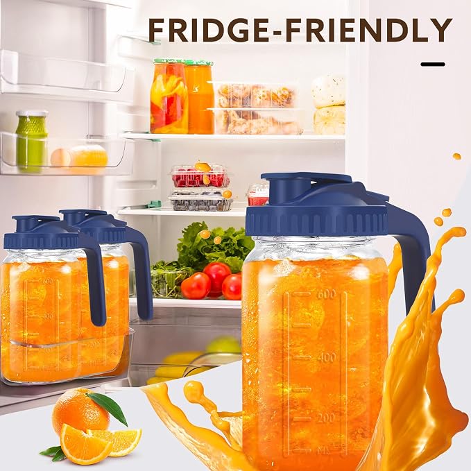 Mihlapi Glass Pitcher with Lid, 64 OZ Mason Jar Pitcher Double Leak Proof - Image 2