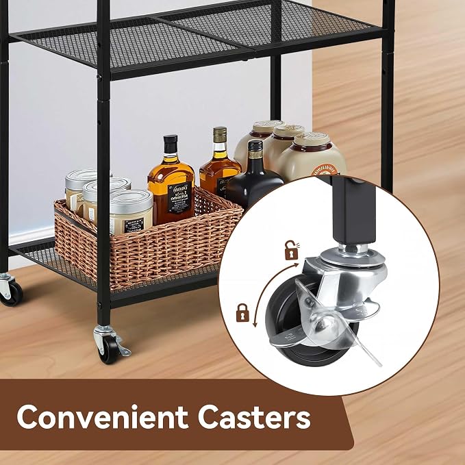Rolling Coffee Cart with Storage Drawers, Small Coffee Bar Cabinet with - Image 7