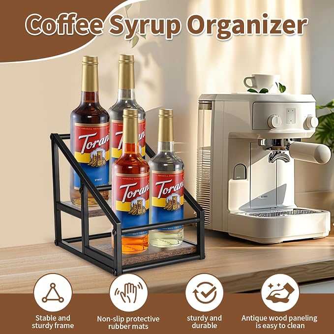 YQBRAO Coffee Syrup Rack Organizer, Liquor Bottle Display Shelf, 2-Tier 4 - Image 2