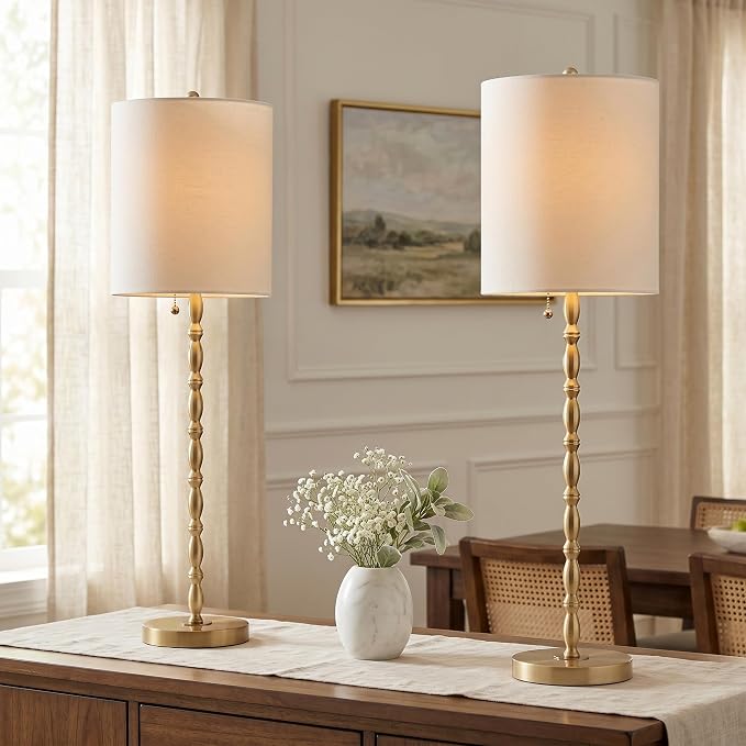 Buffet Lamps Set of 2, 28.5" Tall Brass Finish Lamps - Image 9