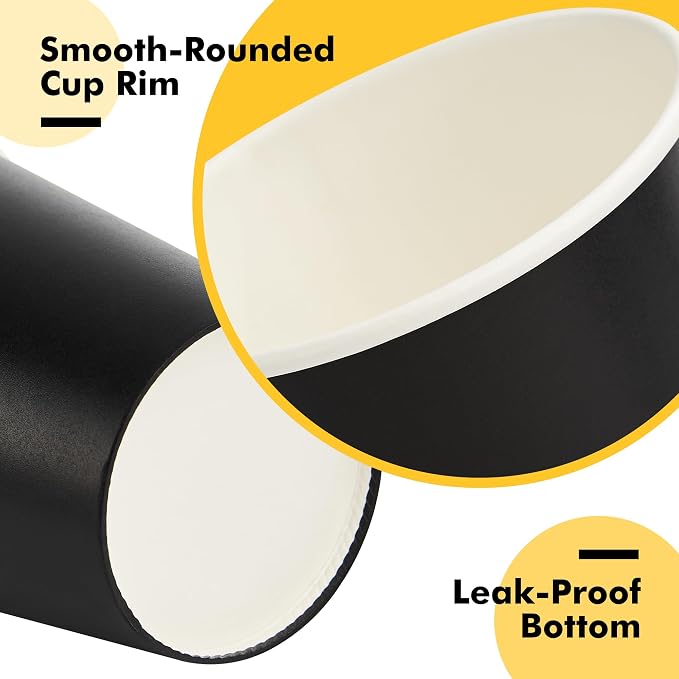 RACETOP 12 oz Paper Coffee Cups, 100 Pack Black Disposable Coffee Cups - Image 4
