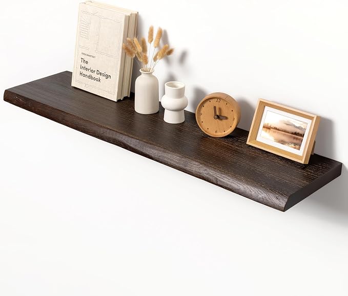 40" Solid Wood Live Edge Floating Wall Shelf, 9.3" Deep Heavy Duty 50lb FSC by Unknown