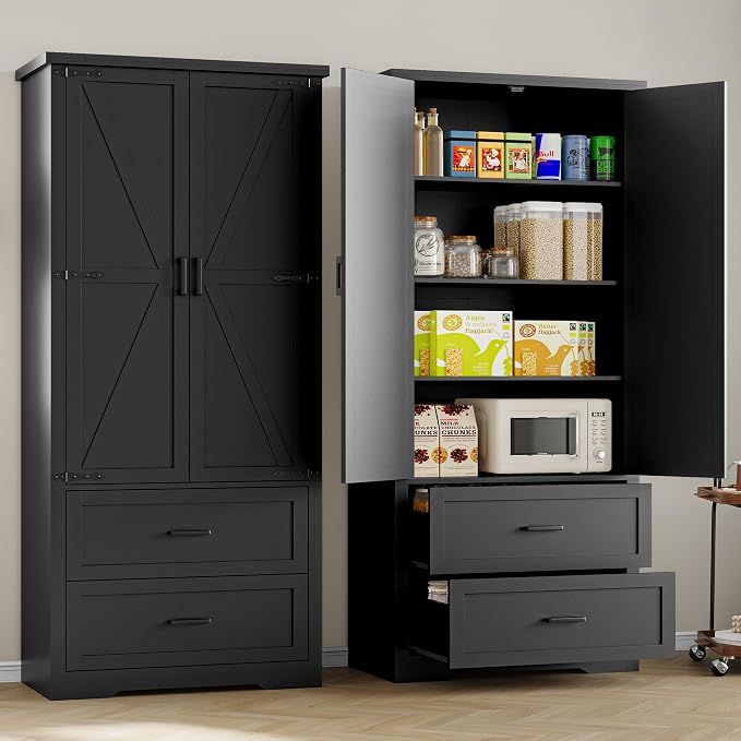 BORNOON Pantry Organizers and Storage Cabinet, 71” Barn Door White Kitchen - Image 4