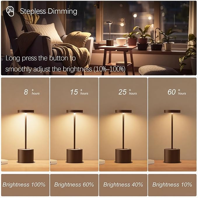 2-Pack Cordless Rechargeable Table Lamps, 3 Color Temperatures and Stepless - Image 3