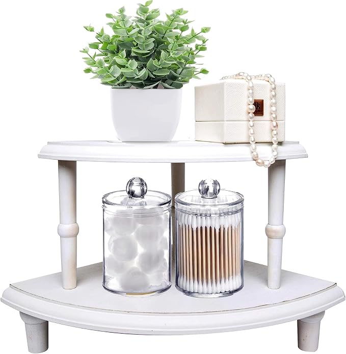 Defined Deco Kitchen Countertop Organizer-2 Tier Stackable Corner Shelf-White by DDDEFINEDDECO