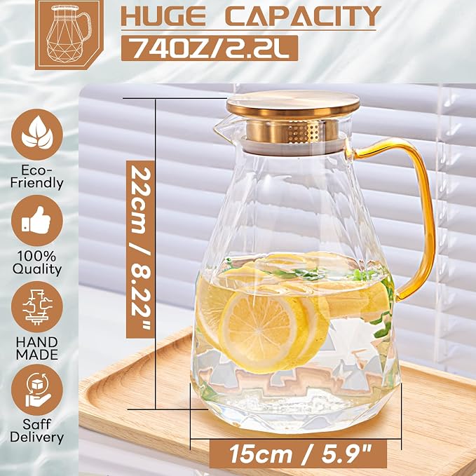 Glass Pitcher, 2.2 Liter Water Pitcher - Image 2