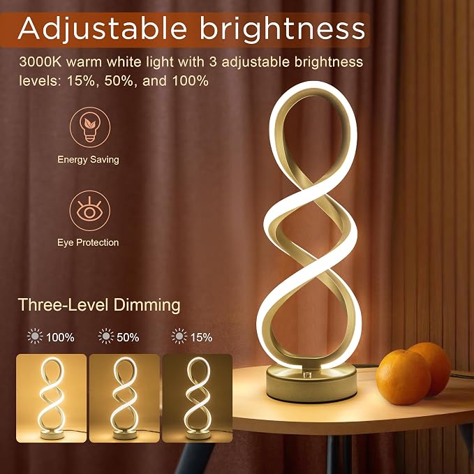 Modern Table Lamp, 7 Colors 10 Light Modes Spiral Design Table Lamp, Touch - Image 3