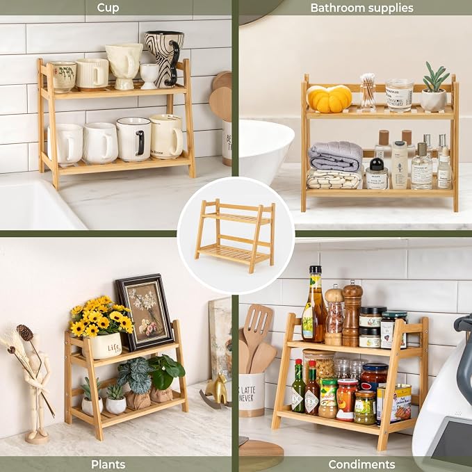 ANBOXIT Bamboo Matcha Station Organizer, Countertop 2 Tier Desktop Shelf - Image 7