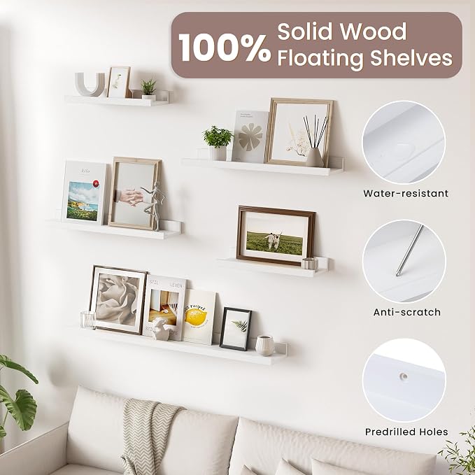Acovy Long Floating Shelves for Wall, 55 inch Solid Wood Picture Ledge Shelf - Image 6