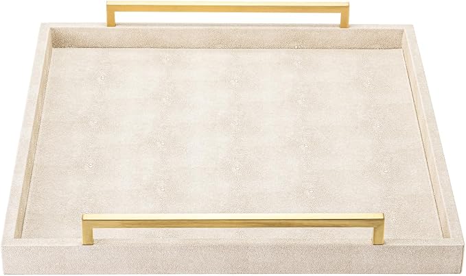Large Ottoman Tray for Coffee Table, Square Shagreen Leather Decorative Tray - Image 2