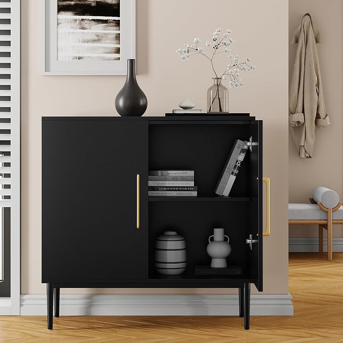 Black Storage Cabinet with Doors, Modern Accent Cabinet, Free Standing Cabinet - Image 4