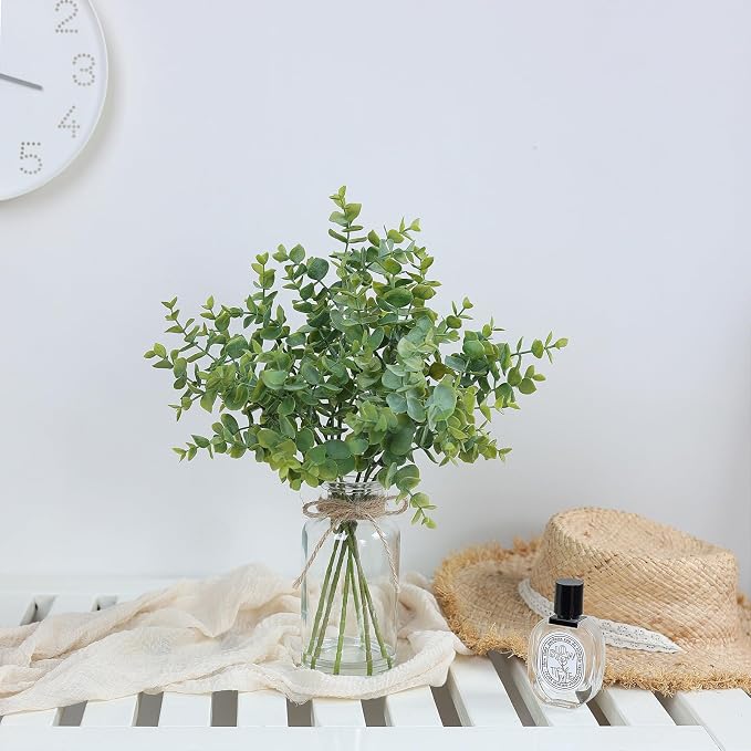 Zheart Fake Eucalyptus Stems in Glass Vase - Image 5