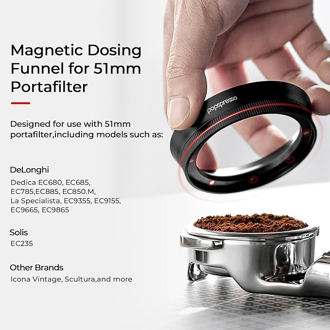 51mm V3 Magnetic Dosing Funnel, 8 N52 Magnets Low-Profile Espresso Funnel - Image 3