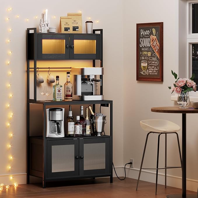 HOOBRO Bakers Rack with Storage Cabinet, 5-Tier Coffee Bar with Power Outlet - Image 3