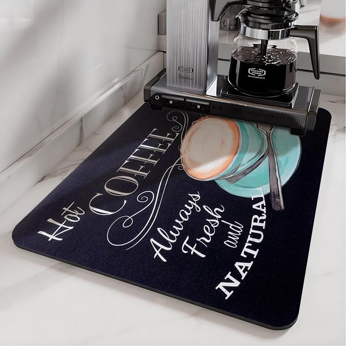 Coffee Bar Mat Rubber Dish Drying Mat by PtRug