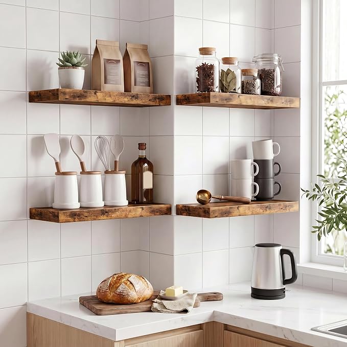 Fixwal Wood Floating Shelves, Wall Shelves Set of 4, Shelves - Image 5