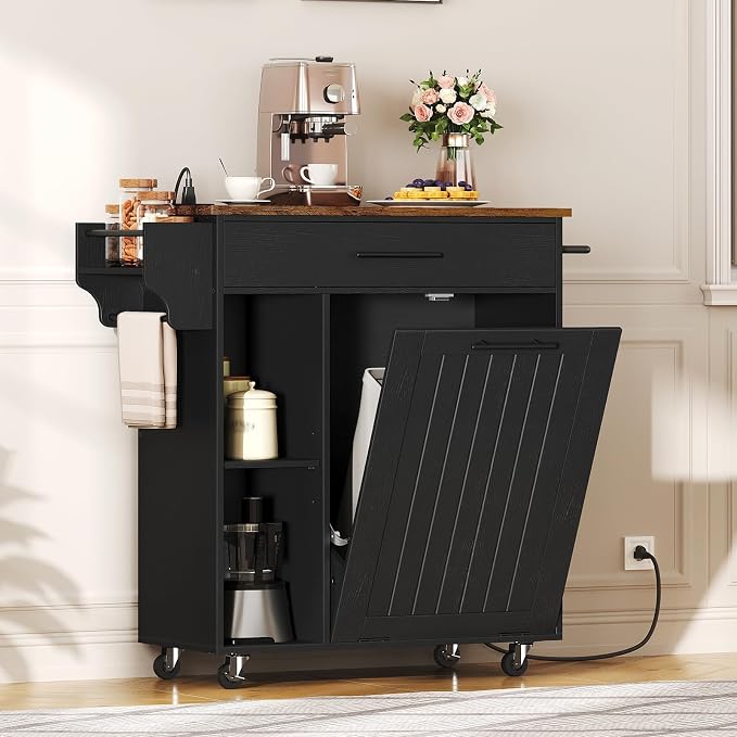 HOOBRO Kitchen Island with Trash Can Storage, Rolling Kitchen Island on Wheels - Image 7
