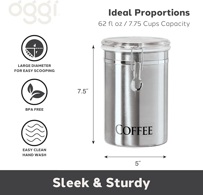 Oggi Stainless Steel Coffee Canister 62 fl oz - Image 2