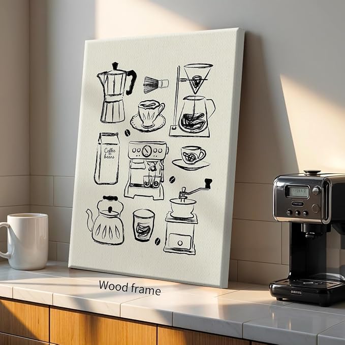 Wrapped Framed Modern Kitchen Wall Art 12x16 inch Black and White Minimalist - Image 4