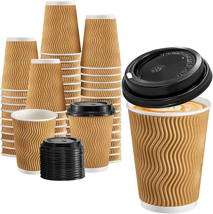 Lamosi 100 Pack 12 oz Insulated Disposable Paper Coffee Cups by BuyNow