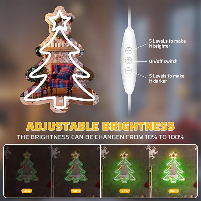 16 x 12’’ Christmas Tree Mirror Neon Sign LED, USB Powered Acrylic Neon Wall - Image 5