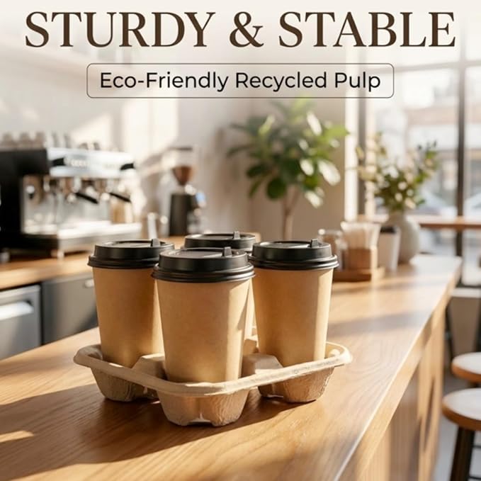 4 Cup Disposable Coffee Trays, Pulp Fiber Cup Holder Commercial Compostable - Image 4