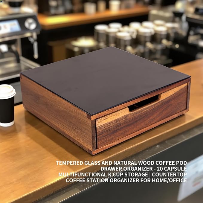 Tempered Glass and Natural Wood Coffee Pod Drawer Organizer - Image 7