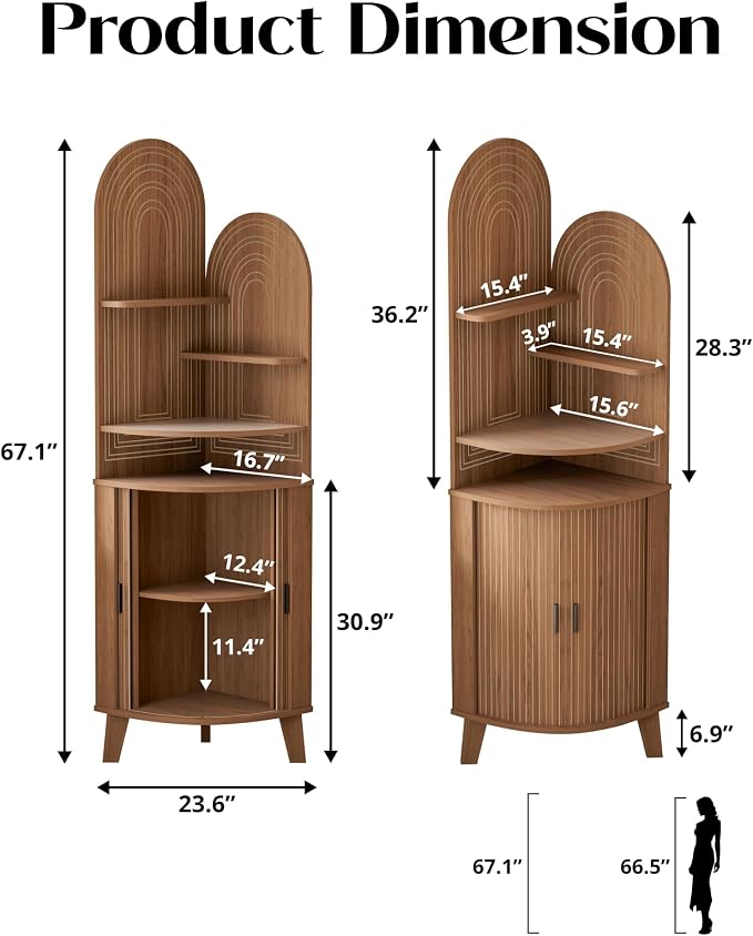 Small Corner Cabinet with Sliding Door and Storage, Tall Corner Bathroom Cabinet - Image 2