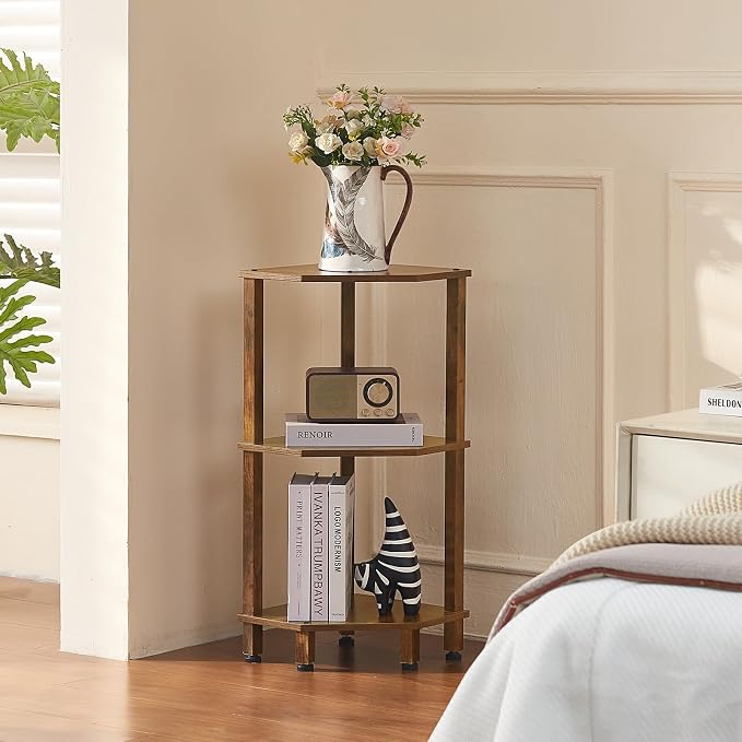 YUFAM 3-Tier Corner Shelf with Sturdy 5-Leg Base, Wooden Corner Bookshelf - Image 9