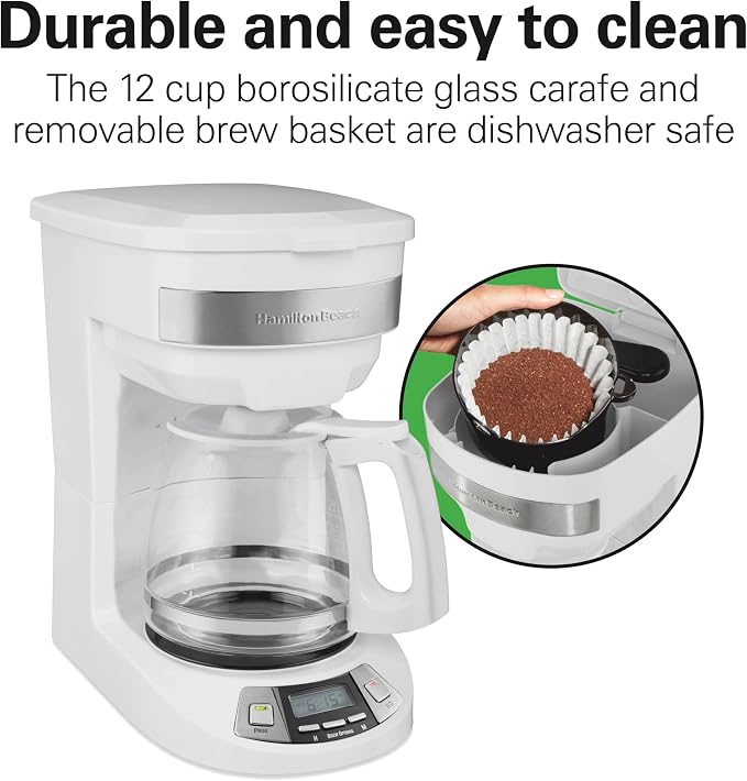 Hamilton Beach 12 Cup Programmable Drip Coffee Maker Machine, Regular & Bold - Image 7