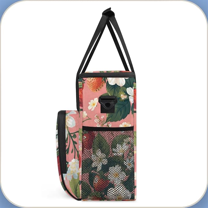 Strawberry Flower Coffee Maker Carring Bag, Large Insulated Storage Organizer - Image 4