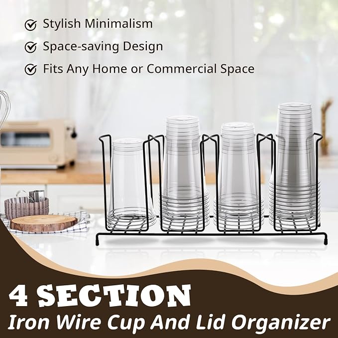 Maxdot 2 Pcs 4 Section Coffee Cup Organizers 18.7 x 8.5 x 5 Inch Wire Rack - Image 5