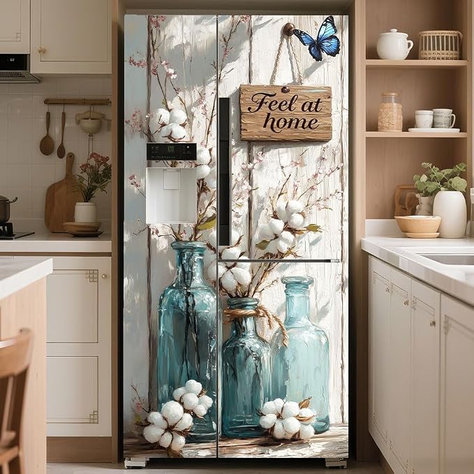 2 Pcs Rustic Farmhouse Floral Refrigerator Wraps, Self-Adhesive Feel at Home - Image 5