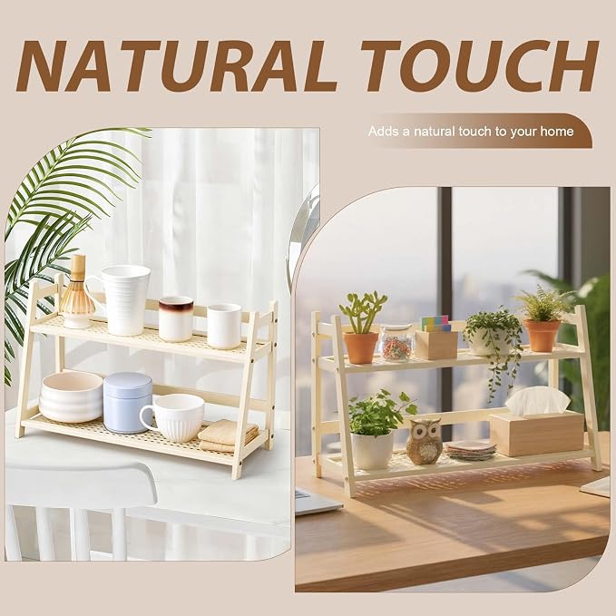 Yalikop 1 Pcs 2 Tier Matcha Station Shelf Bamboo Coffee Mug Stand Countertop - Image 6