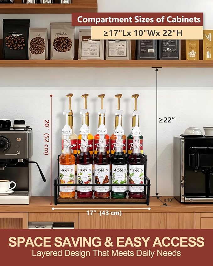 Coffee Syrup Rack Organizer, 2-Tier 10-Bottle Syrup Holder Stand - Image 2