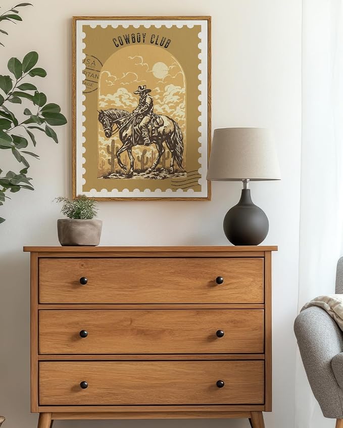 Vintage Cowboy Club Wall Art Framed Canvas Print 12x16, Western Rustic Horse - Image 4
