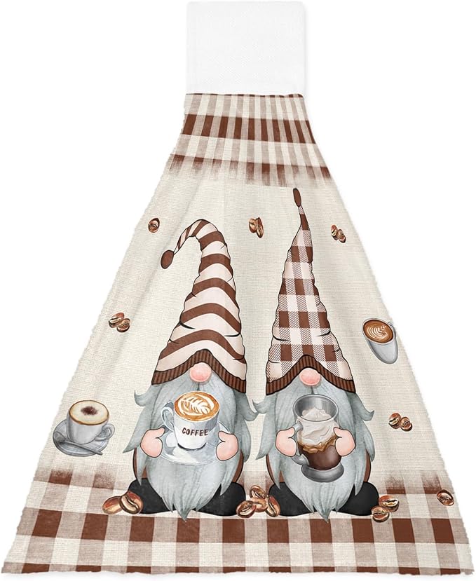 Hanging Kitchen Towels Gnome Holding Coffee Cup Bathroom Hand Towels - Image 7