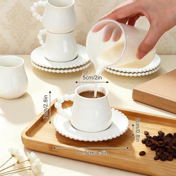 Coffee Cup Set of 6 with Saucers, 3.5 OZ Ceramic Espresso Cups, Demitasse - Image 5